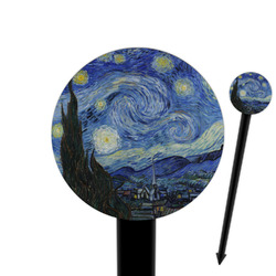 The Starry Night (Van Gogh 1889) 6" Round Plastic Food Picks - Black - Single Sided