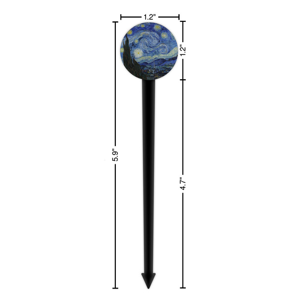 The Starry Night (Van Gogh 1889) Black Plastic 6" Food Pick - Round - Dimensions