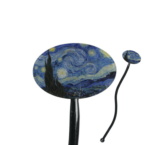 Custom The Starry Night (Van Gogh 1889) 7" Oval Plastic Stir Sticks - Black - Single Sided