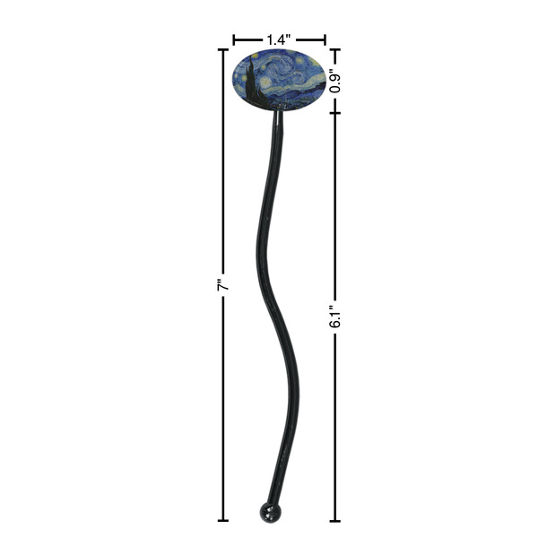 The Starry Night (Van Gogh 1889) Black Plastic 7" Stir Stick - Oval - Dimensions