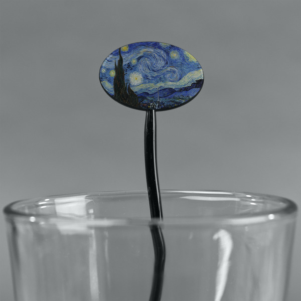 The Starry Night (Van Gogh 1889) Black Plastic 7" Stir Stick - Oval - Main