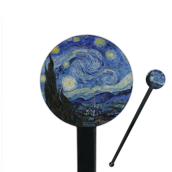 Custom The Starry Night (Van Gogh 1889) 7" Round Plastic Stir Sticks - Black - Single Sided