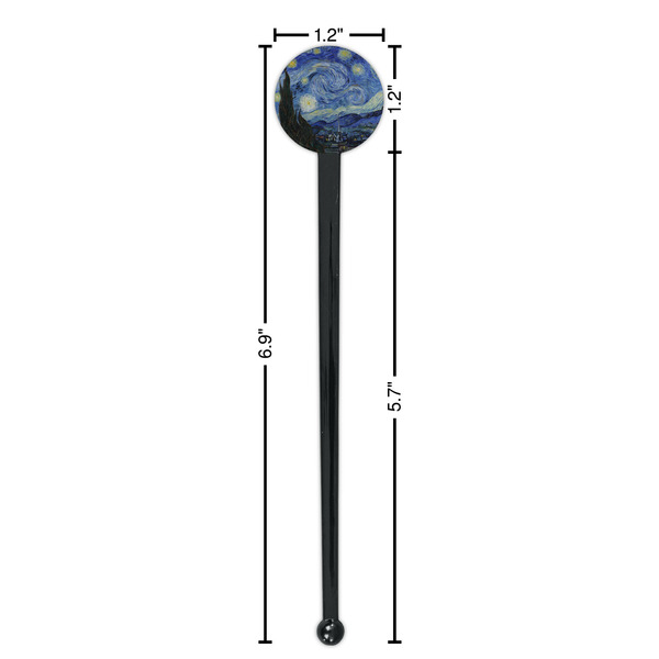The Starry Night (Van Gogh 1889) Black Plastic 7" Stir Stick - Round - Dimensions