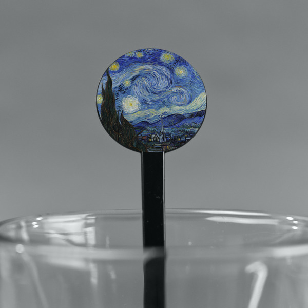 The Starry Night (Van Gogh 1889) Black Plastic 7" Stir Stick - Round - Main