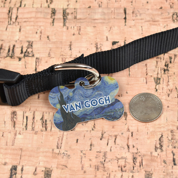 The Starry Night (Van Gogh 1889) Bone Shaped Dog ID Tag - Large - In Context