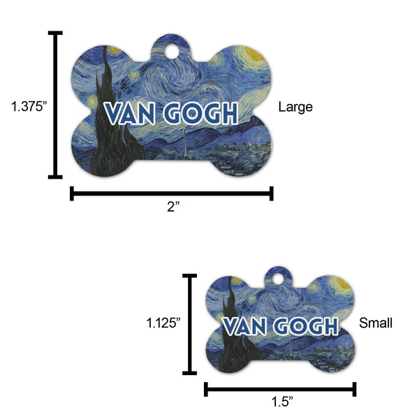 The Starry Night (Van Gogh 1889) Bone Shaped Dog ID Tag - Large - Scale