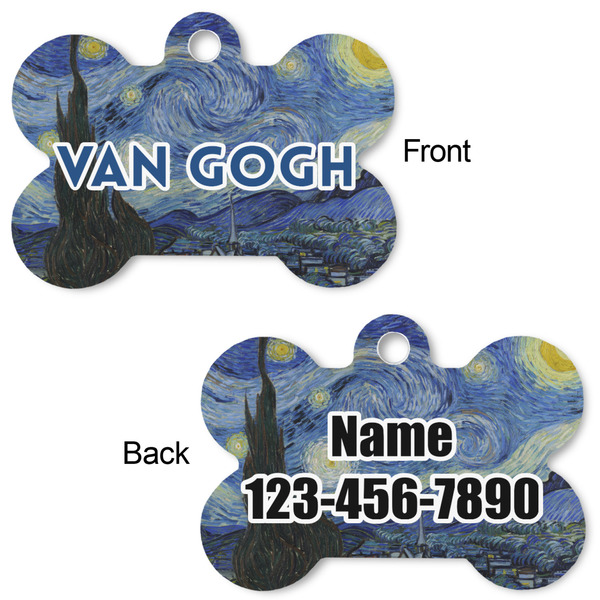 The Starry Night (Van Gogh 1889) Bone Shaped Dog Tag - Front & Back