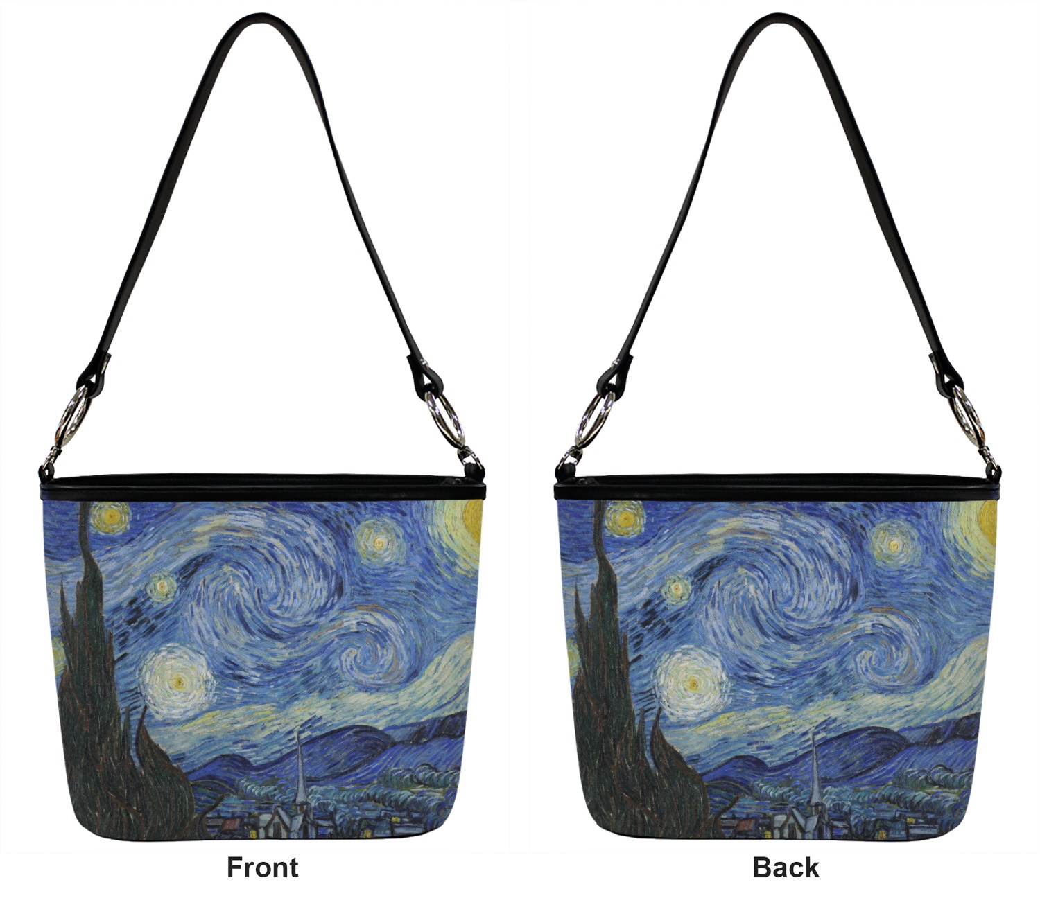 The Starry Night (Van Gogh 1889) Bucket Bag w/ Genuine Leather Trim