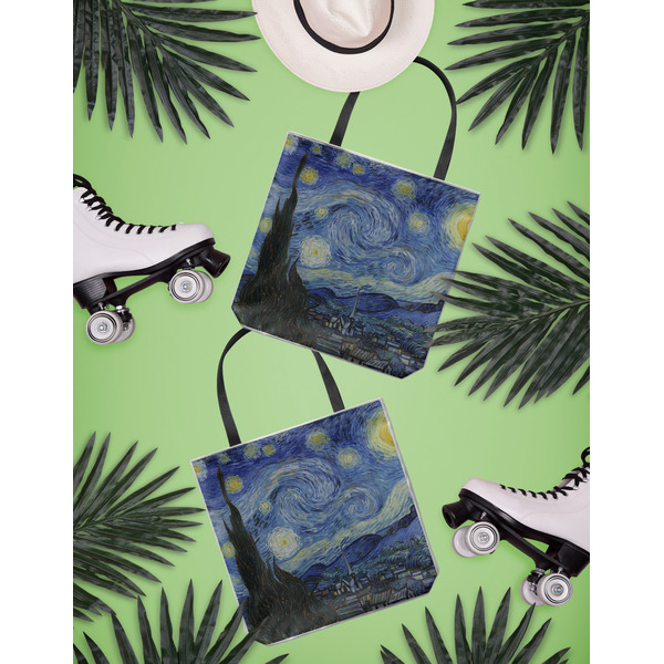 The Starry Night (Van Gogh 1889) Canvas Tote Lifestyle Front and Back- 13x13