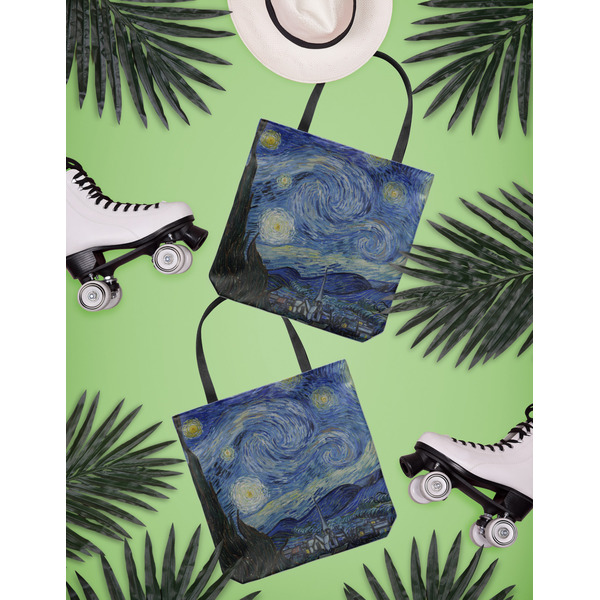 The Starry Night (Van Gogh 1889) Canvas Tote Lifestyle Front and Back