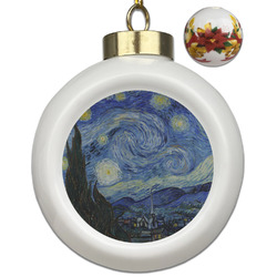 The Starry Night (Van Gogh 1889) Ceramic Ball Ornaments - Poinsettia Garland