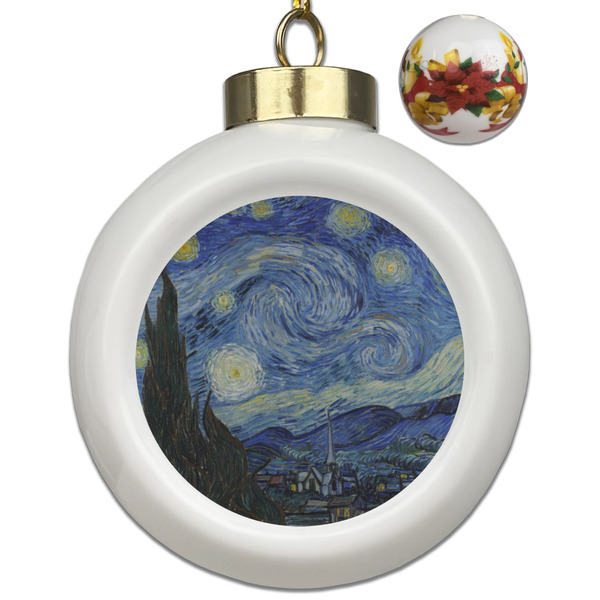 Custom The Starry Night (Van Gogh 1889) Ceramic Ball Ornaments - Poinsettia Garland