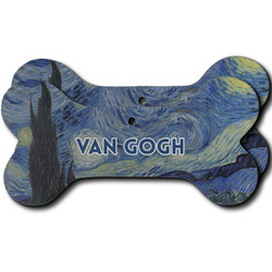 The Starry Night (Van Gogh 1889) Ceramic Dog Ornament - Front & Back