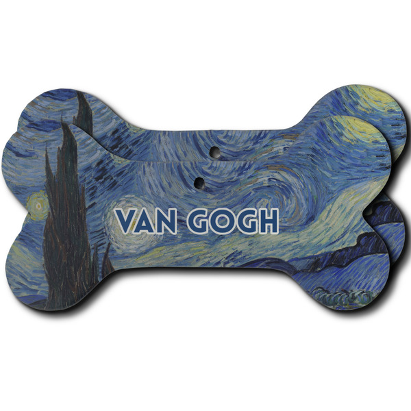 Custom The Starry Night (Van Gogh 1889) Ceramic Dog Ornament - Front & Back