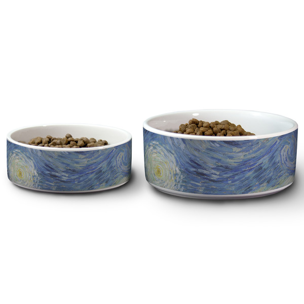 The Starry Night (Van Gogh 1889) Ceramic Dog Bowls - Size Comparison
