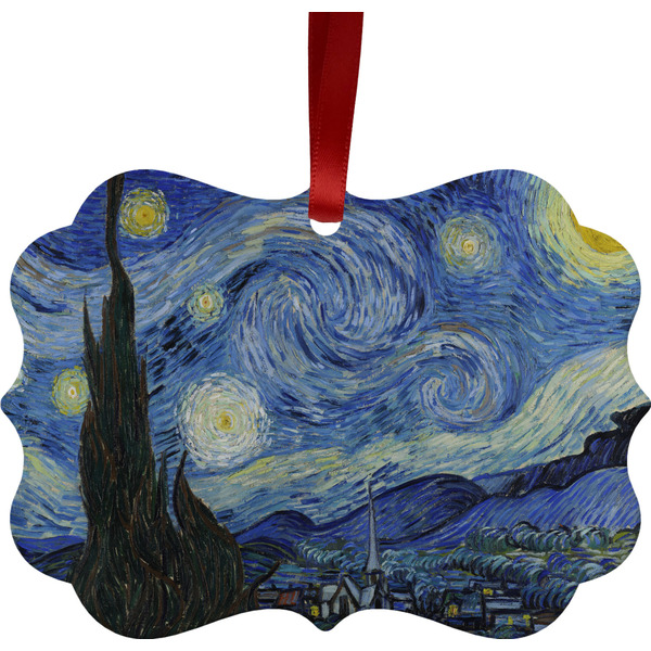 Custom The Starry Night (Van Gogh 1889) Metal Frame Ornament - Double Sided