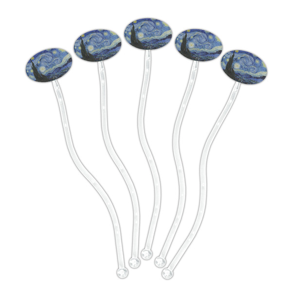 The Starry Night (Van Gogh 1889) Clear Plastic 7" Stir Stick - Oval - Fan