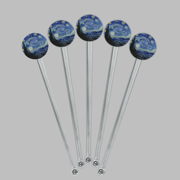 The Starry Night (Van Gogh 1889) Clear Plastic 7" Stir Stick - Round - Fan View