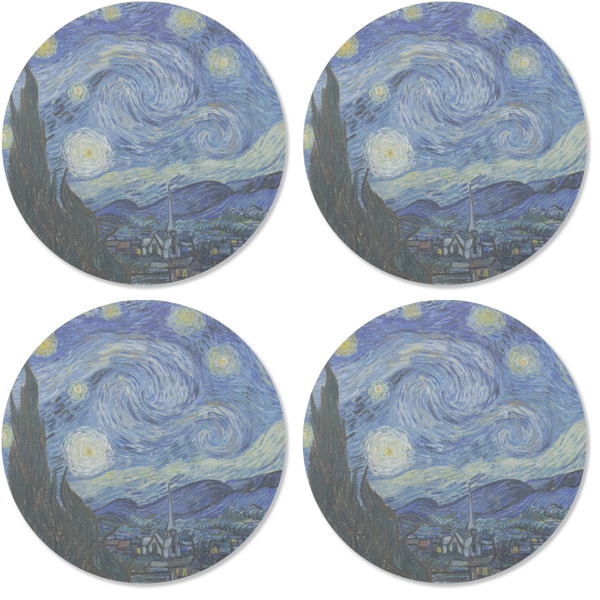 The Starry Night (Van Gogh 1889) Coaster Round Rubber Back - Apvl