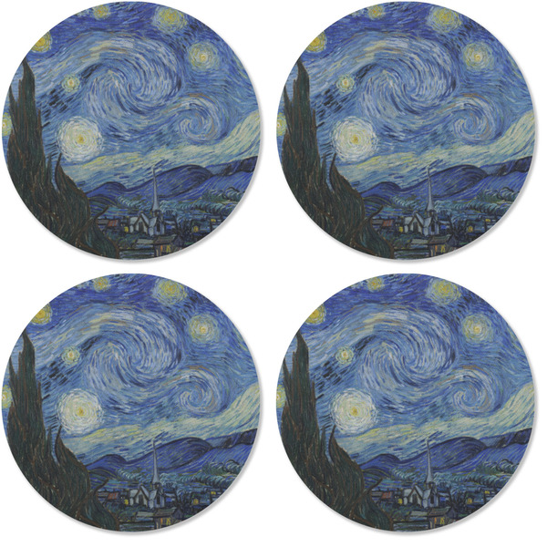 The Starry Night (Van Gogh 1889) Coaster Round Rubber Back - Apvl