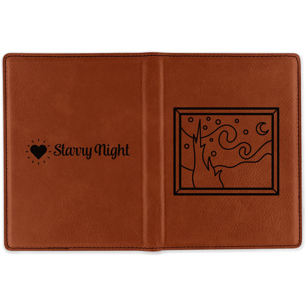 The Starry Night (Van Gogh 1889) Cognac Leather Passport Holder Outside Double Sided - Apvl
