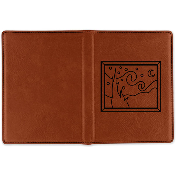 The Starry Night (Van Gogh 1889) Cognac Leather Passport Holder Outside Single Sided - Apvl