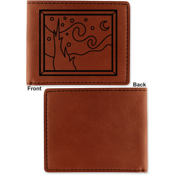 The Starry Night (Van Gogh 1889) Cognac Leatherette Bifold Wallets - Front and Back Single Sided - Apvl