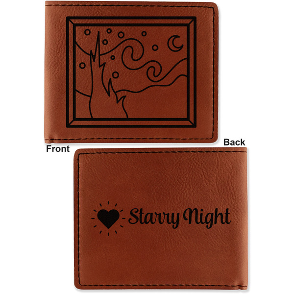The Starry Night (Van Gogh 1889) Cognac Leatherette Bifold Wallets - Front and Back