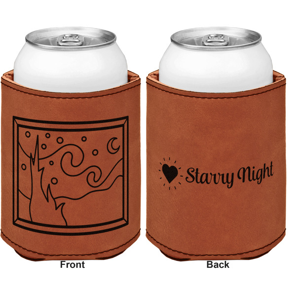 The Starry Night (Van Gogh 1889) Cognac Leatherette Can Sleeve - Double Sided Front and Back