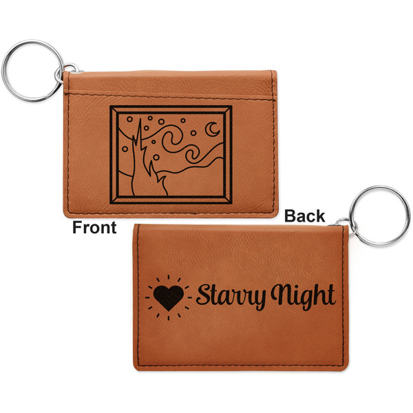 The Starry Night (Van Gogh 1889) Cognac Leatherette Keychain ID Holders - Front and Back Apvl