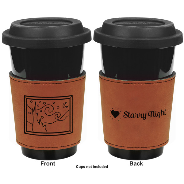 The Starry Night (Van Gogh 1889) Cognac Leatherette Mug Sleeve - Double Sided Apvl