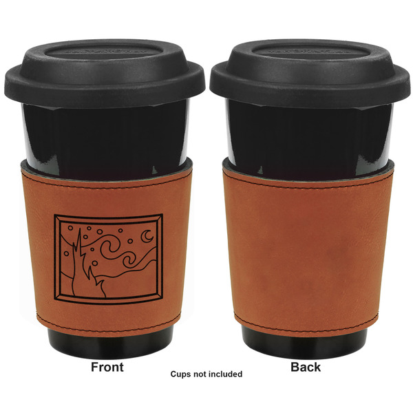 The Starry Night (Van Gogh 1889) Cognac Leatherette Mug Sleeve - Single Sided Apvl
