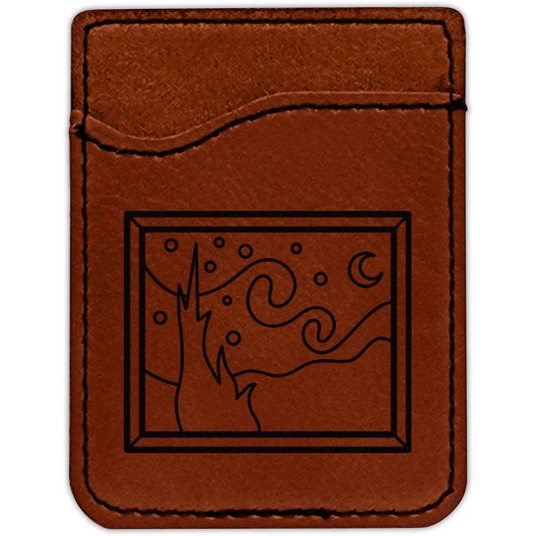 The Starry Night (Van Gogh 1889) Cognac Leatherette Phone Wallet close up