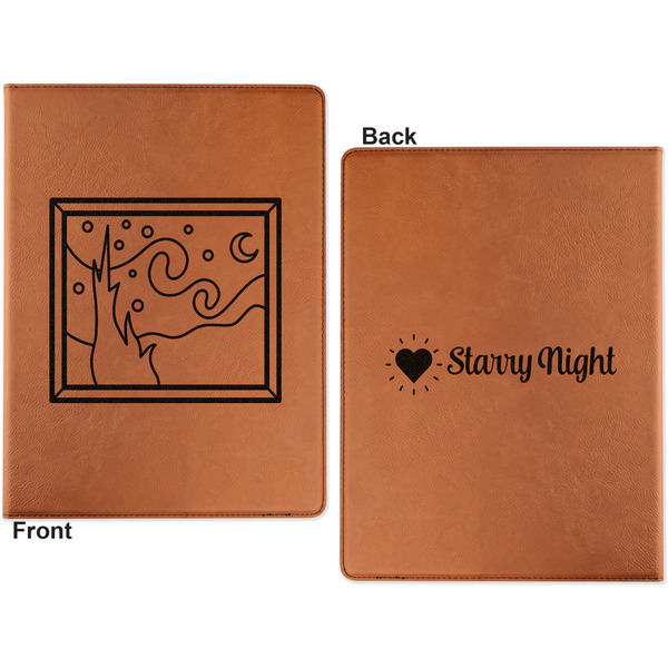 The Starry Night (Van Gogh 1889) Cognac Leatherette Portfolios with Notepad - Large - Double Sided - Apvl