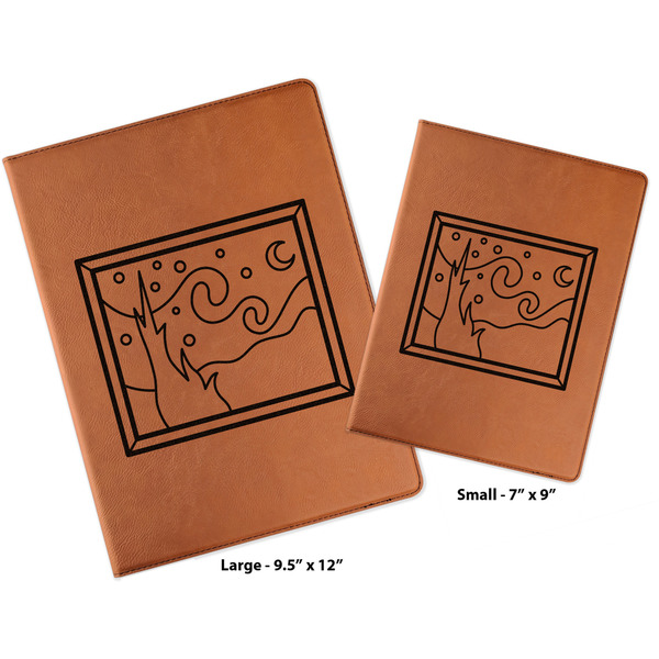 The Starry Night (Van Gogh 1889) Cognac Leatherette Portfolios with Notepads - Compare Sizes