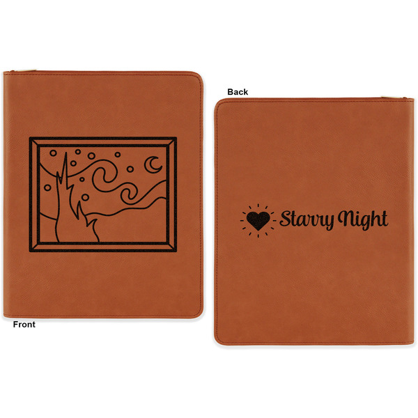The Starry Night (Van Gogh 1889) Cognac Leatherette Zipper Portfolios with Notepad - Double Sided - Apvl