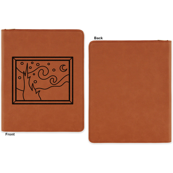 The Starry Night (Van Gogh 1889) Cognac Leatherette Zipper Portfolios with Notepad - Single Sided - Apvl