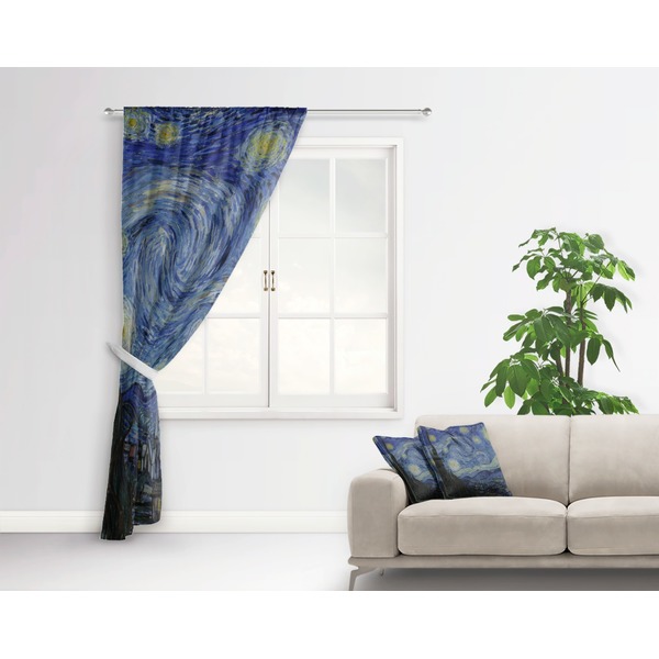 The Starry Night (Van Gogh 1889) Curtain With Window and Rod - in Room Matching Pillow
