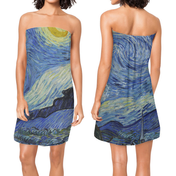 The Starry Night (Van Gogh 1889) Custom Bath Wrap - Front & Back View