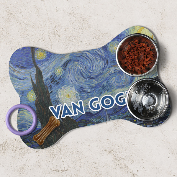 The Starry Night (Van Gogh 1889) Dog Bone Shaped Mat Lifestyle