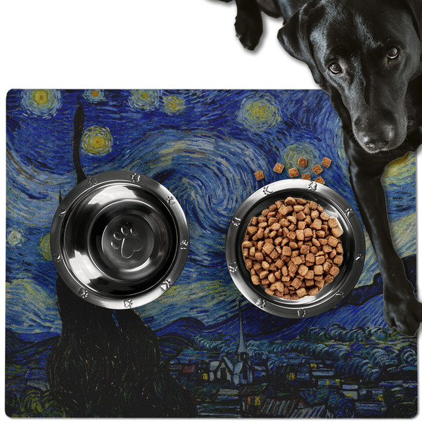 Custom The Starry Night (Van Gogh 1889) Dog Food Mat - Large