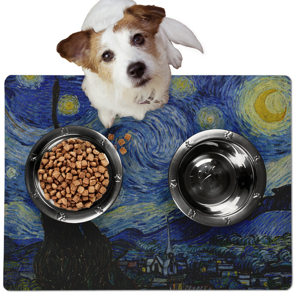 Custom The Starry Night (Van Gogh 1889) Dog Food Mat - Medium