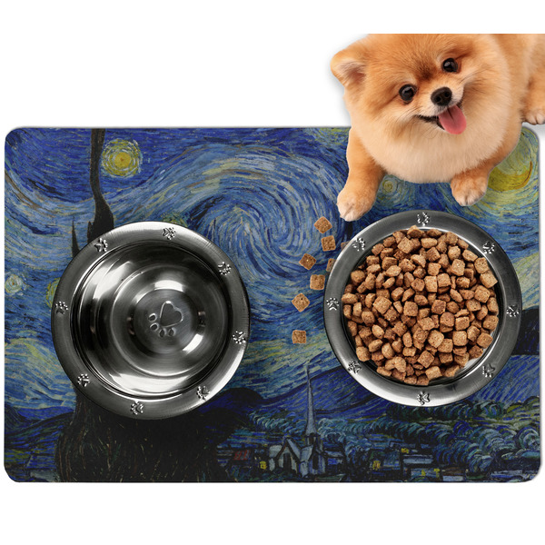 Custom The Starry Night (Van Gogh 1889) Dog Food Mat - Small