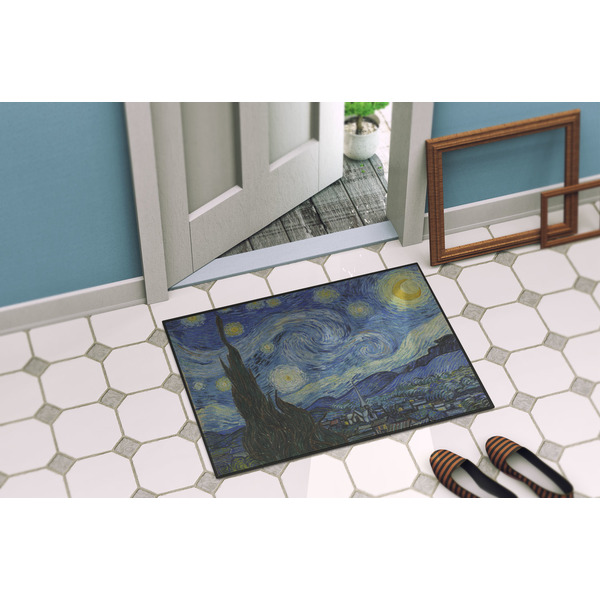 The Starry Night (Van Gogh 1889) Door Mat Lifestyle