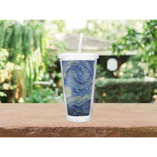 The Starry Night (Van Gogh 1889) Double Wall Tumbler with Straw Lifestyle