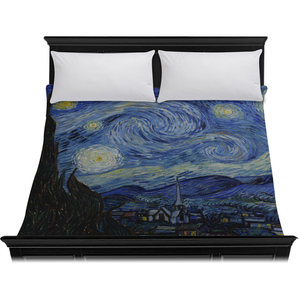 The Starry Night (Van Gogh 1889) Duvet Cover - King - On Bed - No Prop