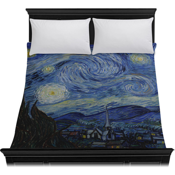 The Starry Night (Van Gogh 1889) Duvet Cover - Queen - On Bed - No Prop
