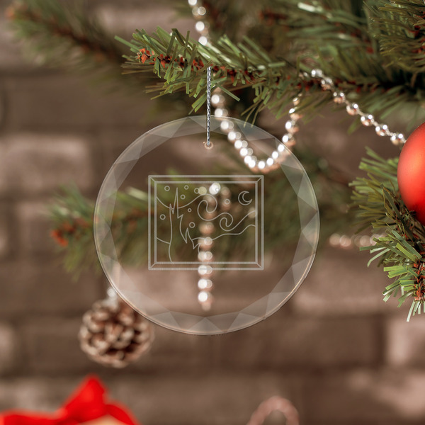 The Starry Night (Van Gogh 1889) Engraved Glass Ornaments - Round (Lifestyle)