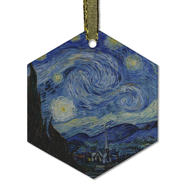 Custom The Starry Night (Van Gogh 1889) Flat Glass Ornament - Hexagon