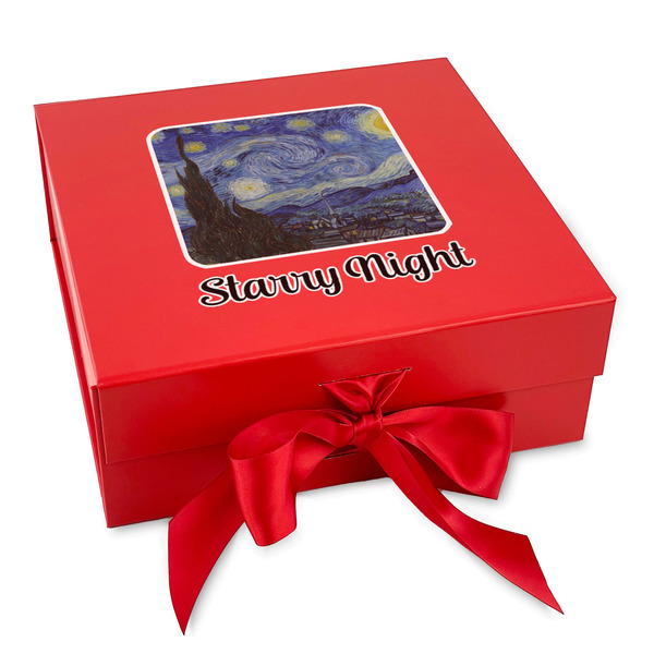 Custom The Starry Night (Van Gogh 1889) Gift Box with Magnetic Lid - Red